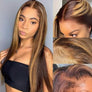 Maxglam Wig Highlight P4/27 Human Hair Ombre Brown Peruvian Bone Straight Lace Front Human Hair Wigs For Women 5x5 Lace Frontal Wigs Pre Plucked Pre Cut 200% Density