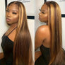 Maxglam Wig Highlight P4/27 Human Hair Ombre Brown Peruvian Bone Straight Lace Front Human Hair Wigs For Women 5x5 Lace Frontal Wigs Pre Plucked Pre Cut 200% Density