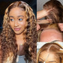 Maxglam Wig 5x5 Wear And Go Glueless Wig Ombre Highlight Water Wave Wigs 5x5 Glueless Wigs Human Hair With Elastic Band Pre Cut Pre Plucked 5x5 HD Transparent Lace Closure P4/27 Honey Blonde With Baby Hair Ombre Colored Wigs 20-28 Inch 200% Density