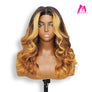20 Inches Highlight Ombre Lace Front Wigs Human Hair Pre Plucked with Baby Hair 5x5 HD Lace Glueless Body Wave Frontal Wigs Human Hair 200% Density Honey Blonde Lace Front Wig for Women