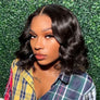 Wear And Go Glueless Wig 200% Density 5X5 Lace Front Human Hair Body Wave Bob Wigs With Bangs For Women Black Short Wave Bob Wig Human Hair Natural Looking Wig