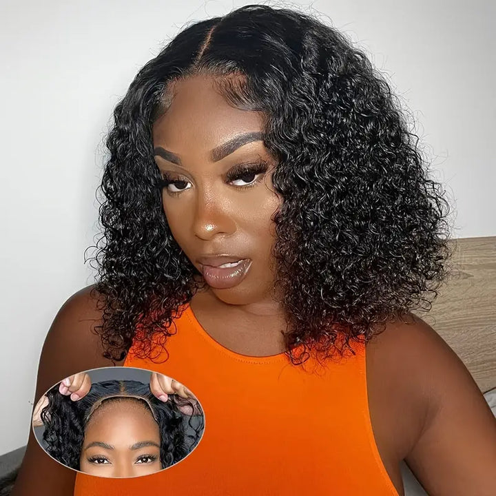Wear and Go Glueless Wigs Human Hair PrePlucked Pre Cut 5x5 HD Lace Closure Wigs Readyto Wear Curly Bob Deep Wave Lace Front WigsHuman Hair Wigs for Black Women 200% Density