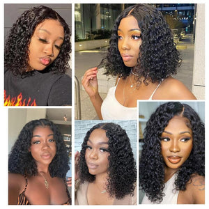 Wear and Go Glueless Wigs Human Hair PrePlucked Pre Cut 5x5 HD Lace Closure Wigs Readyto Wear Curly Bob Deep Wave Lace Front WigsHuman Hair Wigs for Black Women 200% Density