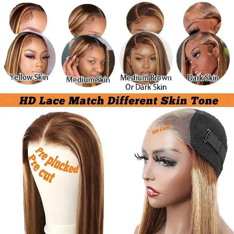 5X5 Lace Front Glueless Wig Human Hair Ready To Wear Bob Wigs Highlight 4/27 Colored Straight Bob Human Hair Wig Glueless Pre-Cut Lace Bob Wigs