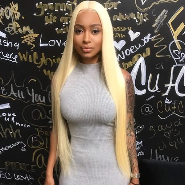 Long Blonde Human Hair T Part Lace Wig Silky Straight